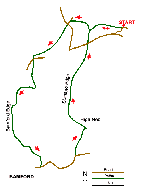 Route Map - Bamford & Stanage Edges Walk