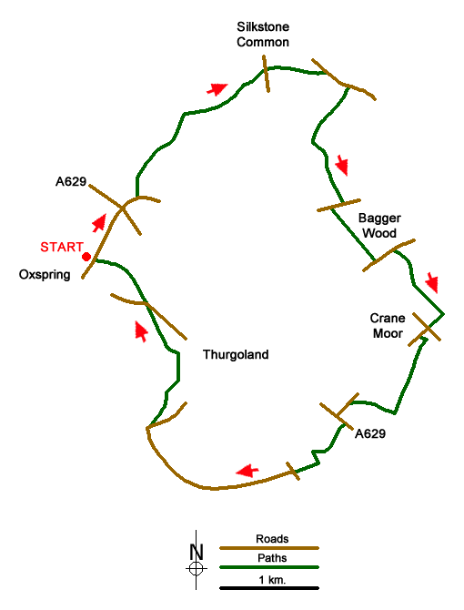 Route Map - Thurgoland Boundary Walk Oxspring
 Walk