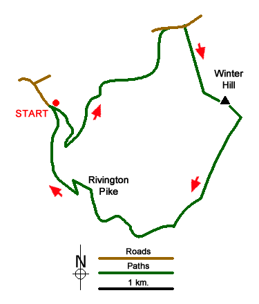 Route Map - Winter Hill & Rivington Pike Walk