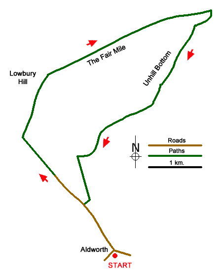 Route Map - Lowbury Hill & The Fair Mile Walk