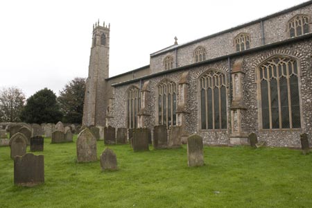 The smaller tower at Blakeney Parish Church