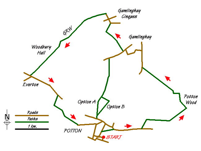 Route Map - Gamlingay, Tetworth & Everton from Potton Walk