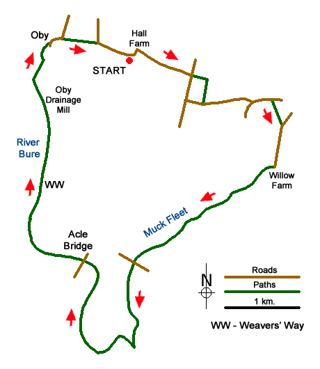 Route Map - Muck Fleet & River Bure from near Oby
 Walk
