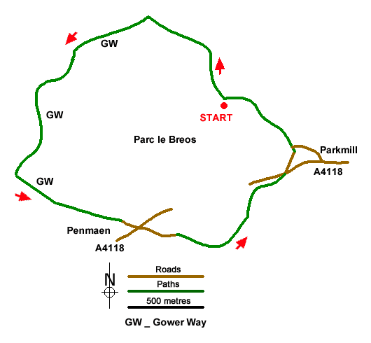 Route Map - Parc le Breos near Parkmill
 Walk