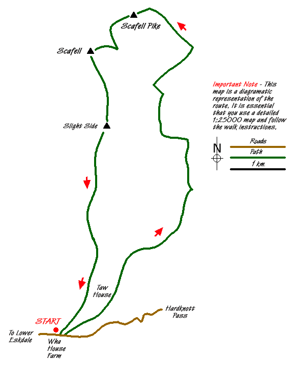 Route Map - Scafell Pike and Scafell Walk