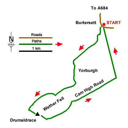 Route Map - Drumaldrace (Wether Fell) from Burtersett Walk