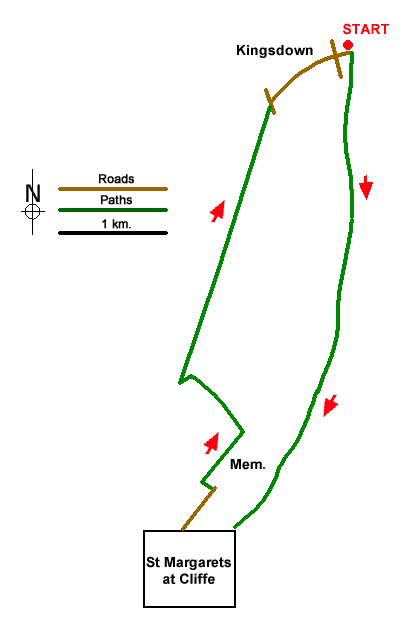 Route Map - St Margaret's at Cliffe from Kingsdown Walk