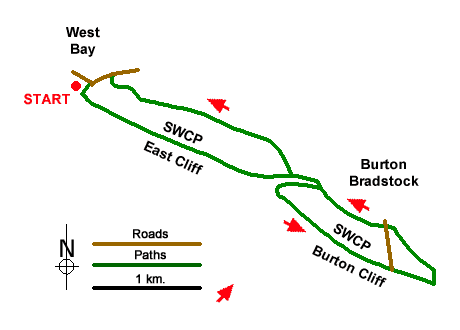 Route Map - West Bay & Burton Cliff Walk