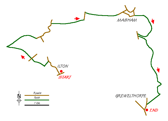 Route Map - Ripon Rowel Walk Leg 4 - Ilton to Grewelthorpe Walk