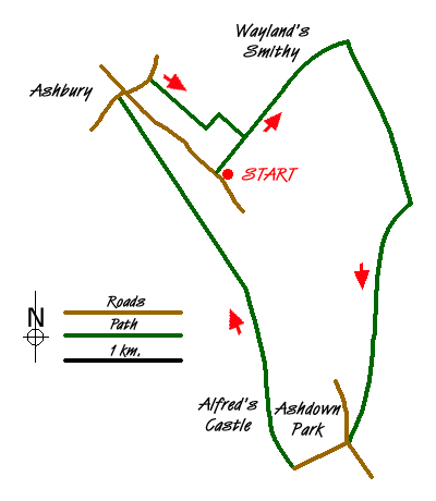 Route Map - Wayland's Smithy, Ashdown House and Ashbury Walk
