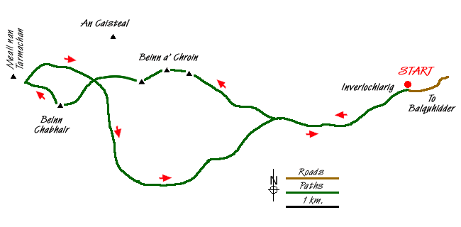 Route Map - Inverlochlarig, Beinn a'Chroin & Beinn Chabhair Walk
