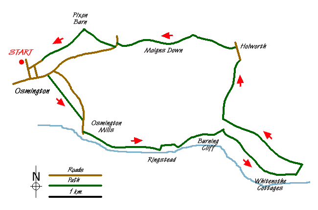 Route Map - White Nothe & Moigns Down from Osmington Walk