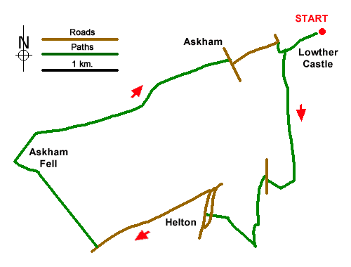 Route Map - Askham Fell from Lowther Castle Walk