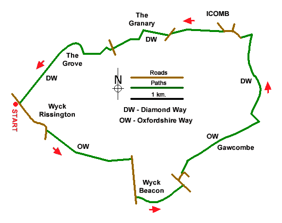Route Map - Icomb & Wyck Rissington Circular Walk