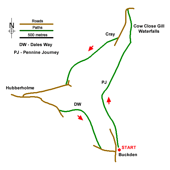 Route Map - Cow Close Gill Waterfalls Walk