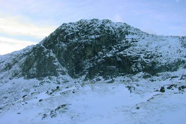 Pavey Ark with Jack's Rake clearly defined by the snow