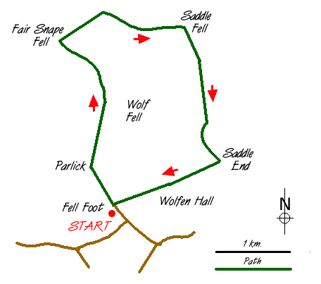 Route Map - Fair Snape Fell from Fell Foot, Forest of Bowland Walk