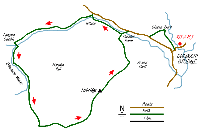 Route Map - Totridge Fell via Langden & Bleadale Water Walk