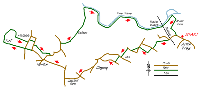 Route Map - Acton Bridge, Woodhouse Hill & the River Weaver Walk
