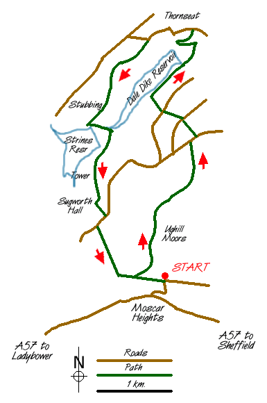 Route Map - Moscar, Dale Dike & Shrines Reservoirs Walk
