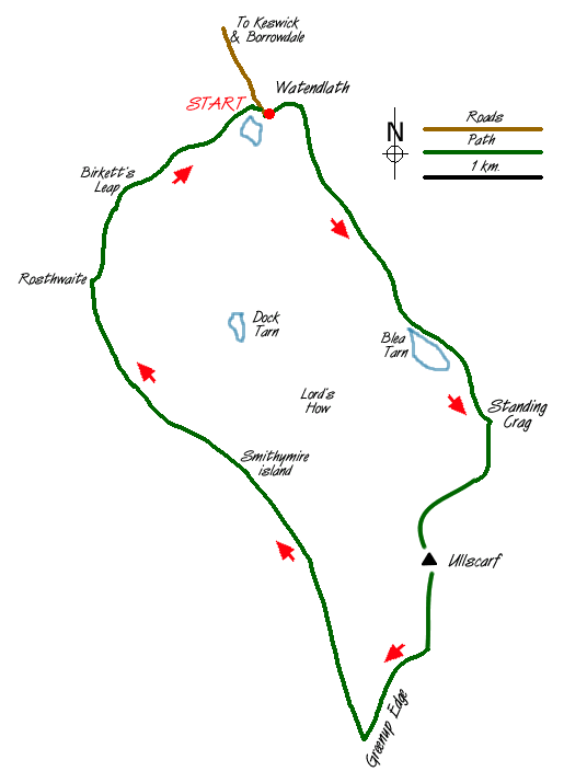 Route Map - Standing Crag, Ullscarf & Borrowdale Walk