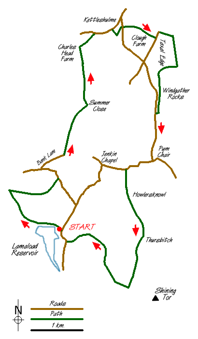 Route Map - Kettleshulme & Taxal Edge from Lamaload Walk