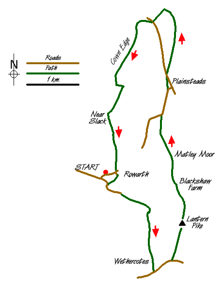 Route Map - Lantern Pike & Cown Edge from Rowarth Walk