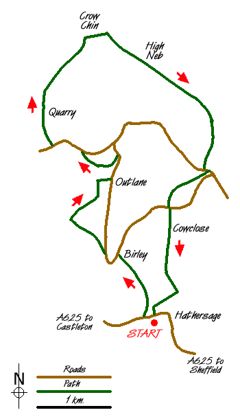 Route Map - Stanage Edge from Hathersage Walk