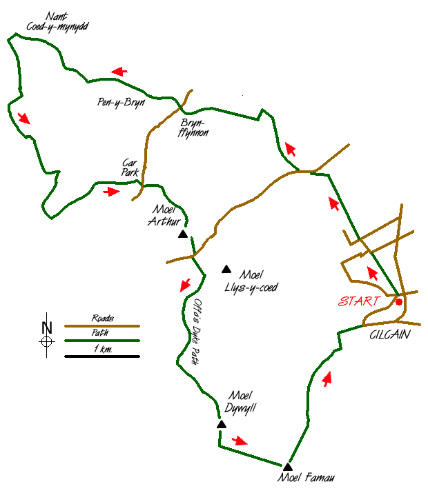 Route Map - Cilcain, Moel Arthur & Moel Famau Walk