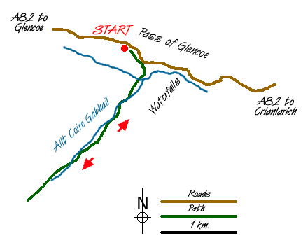 Route Map - The Lost Valley, Glen Coe Walk