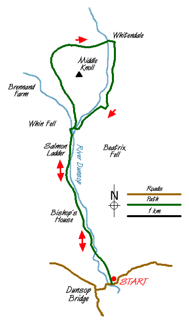 Route Map - Whitendale from Dunsop Bridge Walk