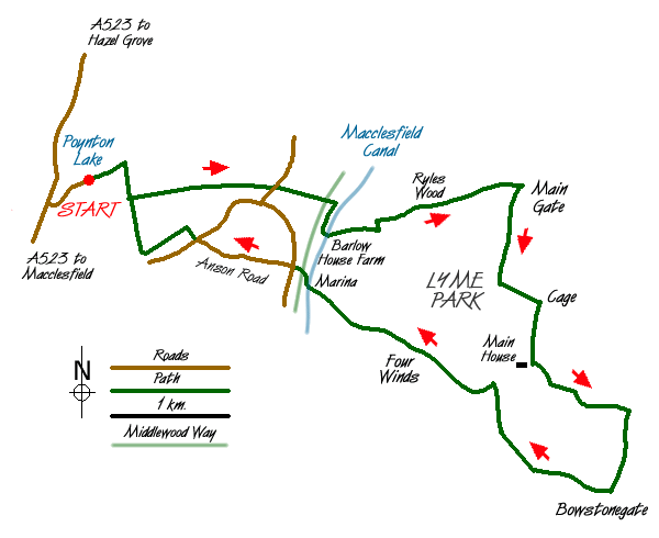 Route Map - Lyme Park from Poynton Walk
