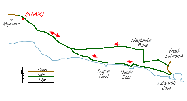 Route Map - Durdle Door & Lulworth Cove Walk