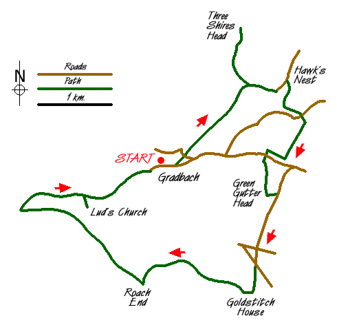 Route Map - Hawk's Nest, Goldstitch Moss & Lud's Church Walk