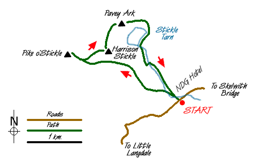 Route Map - Pike o' Stickle, Harrison Stickle & Pavey Ark Walk