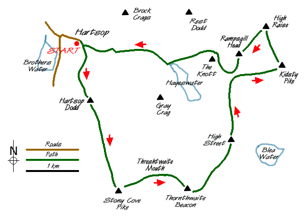 Route Map - Hartsop Dodd, Stony Cove Pike, High St. & The Knott Walk