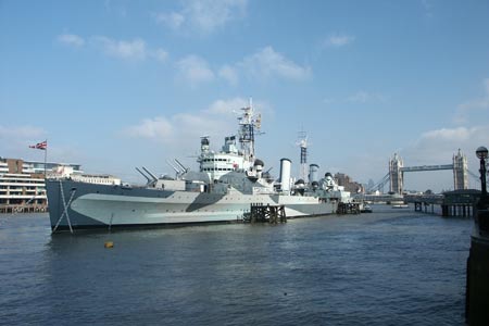 HMS Belfast is moored on the River Thames