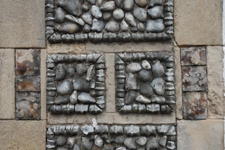 Decorated flint wall in Cley-next-the-Sea