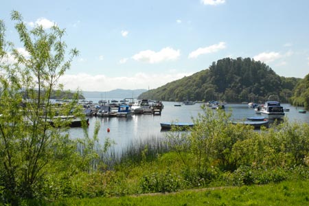 Boats moored on Loch Lomond near Balmaha