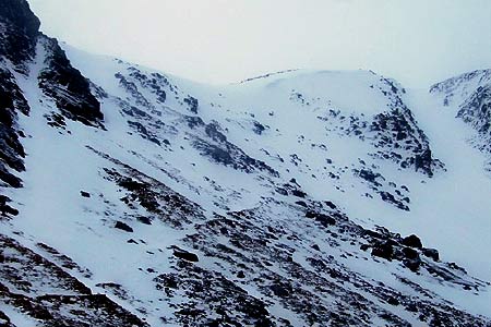 Goat track seen to left at head of Coire an t-Sneachda