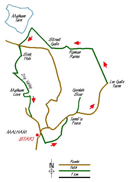 Route Map - Gordale Scar & Malham Cove (Route 3) Walk
