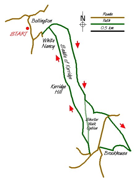 Route Map - White Nancy & Saddle of Kerridge Nr Bollington Walk