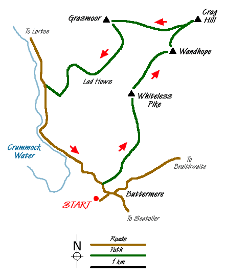 Route Map - Grasmoor via Crag Hill Walk