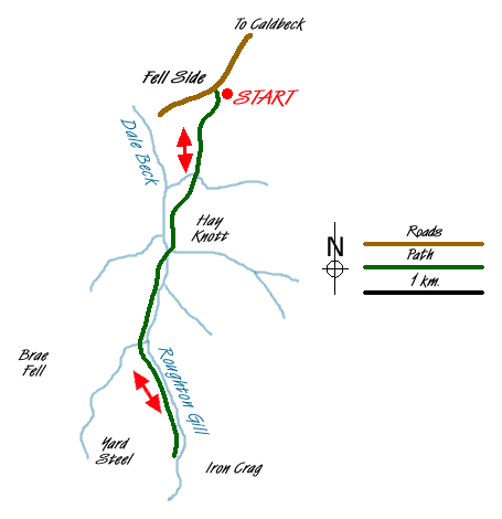 Route Map - Roughton Gill, Caldbeck Fells Walk