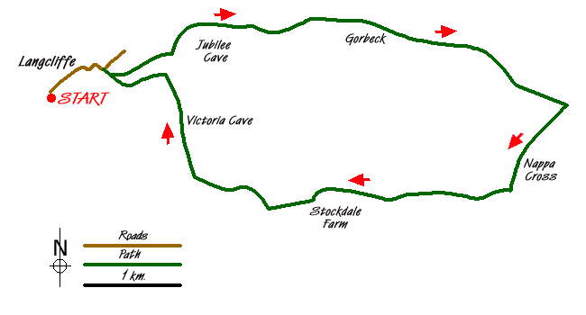 Route Map - Nappa Cross & Victoria Cave from Langcliffe Walk