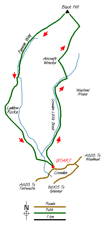 Route Map - Black Hill & Laddow Rocks Walk