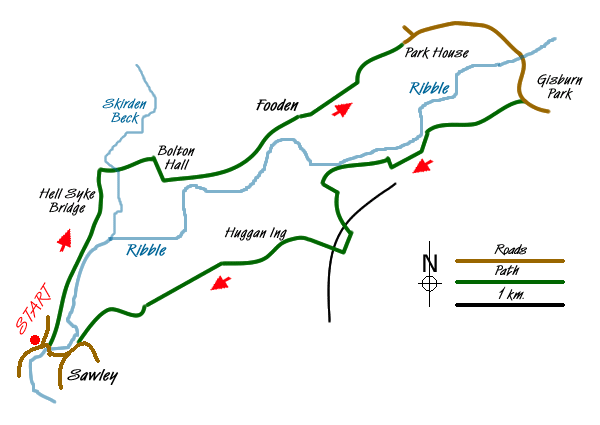 Route Map - The Ribble Valley from Sawley Walk