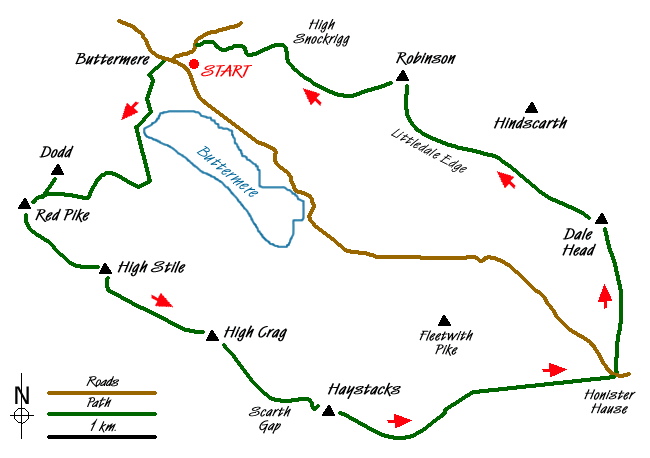 Route Map - Buttermere Horseshoe Walk