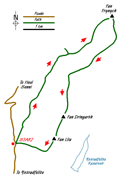 Route Map - Fan Frynych & Fan Llia, Fforest Fawr Walk