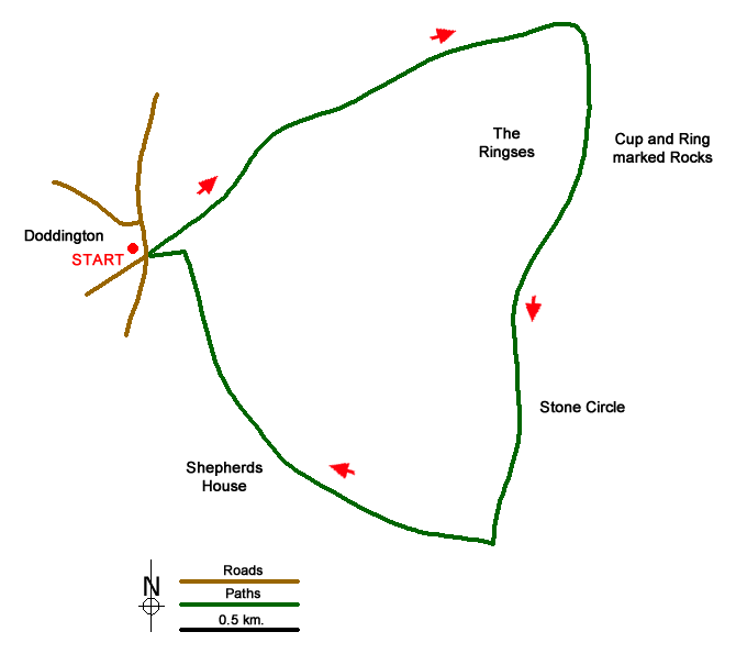 Route Map - Circuit of Doddington Moor
 Walk